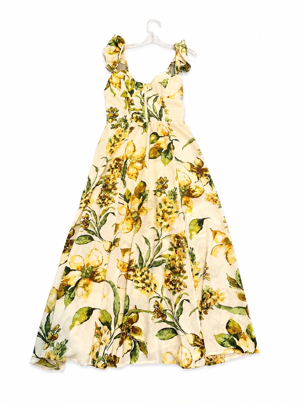 Aqua Floral Yellow & Green Midi Dress